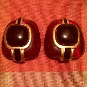 VINTAGE AMBER GOLD BLACK CLIP ON EARRINGS